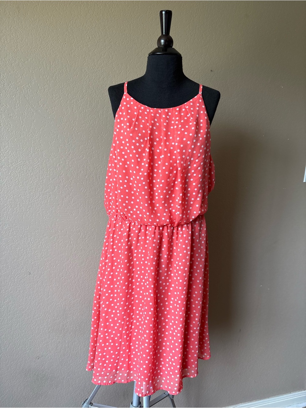 Tacera Women's XL Sleeveless Polka Dot Dress Orange Pink Peach Retro